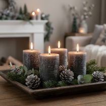 Product Solid-color anthracite pillar candles, 60x100mm, set of 4, decorative candles, long burning time