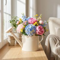 Product Vintage metal watering can, cream white, decorative and functional, planter for dried and artificial flowers, indoor watering can, 26cm H, 5 liters