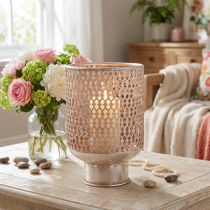 Product Lantern metal candle holder glass silver pink Ø18cm H27cm