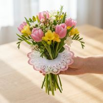 Product Paper lace flower bouquet holders batik Ø24cm 25 pcs