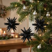 Product Christmas decoration stars for hanging black Ø7.5cm 8 pcs