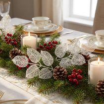 Product Winter decoration, deco leaves, artificial branch white glitter L36cm 10p