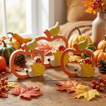 Product Decorative figure autumn, apple with hedgehog, wooden decoration 16.5×15cm 3pcs