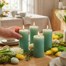 Product Pillar candles, solid colored light green jade, 70×100mm, 4 pieces - High-quality decorative candles for table decorations, Easter, weddings
