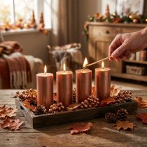 Product Solid-colored pillar candles, copper metallic, decorative, 50×100mm, set of 4