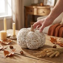 Product Fabric pumpkin decoration, jute lace, white/beige vintage decoration, Ø18cm