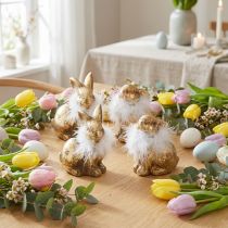 Product Gold Rabbit Sitting Gold-Coloured Terracotta with Feathers H10cm 4 Pcs