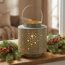 Product Lantern with star pattern, metal, green, 31cm