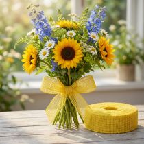 Product Yellow jute ribbon, 5cm wide, 40m long