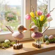 Product Wooden bird deco figure window decoration spring pink H15cm 2pcs