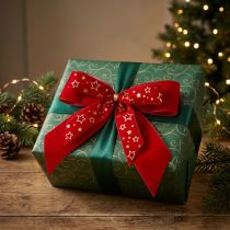 Product Decorative bow 4cm wide Red Christmas bow with golden stars Handmade bow 16×15cm 2pcs