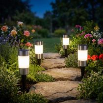 Product Set of 4 LED Solar Garden Stake Lights, Stainless Steel, Warm White, H14cm