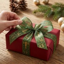 Product Christmas ribbon wire edge reindeer green gold W25mm L18m