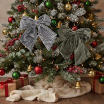 Product Decorative hanging bow, Christmas bow, velvet, ribbed, 24cm, 2 pieces