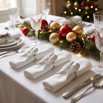Product Napkin rings angel wings table decoration silver 6.5cm Ø4cm 4 pcs