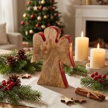 Product Angel decoration figure wood red, nature 15cm