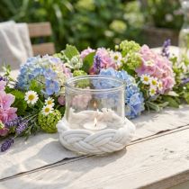 Product Lantern glass macrame white braided Ø13cm H10cm