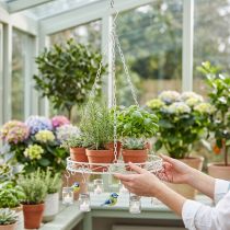 Product Hanging decoration metal tray with hook in white Ø29.5cm H55cm