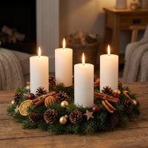 Product Rustic pillar candles, white, solid color, 70/140mm, set of 4, quality candles with long burning time