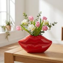 Product Ceramic vase red kiss mouth decorative vase 17×8.5×9cm