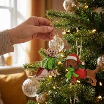 Product Dog Christmas Ornament, Decorative Hanging Ornament, Dog with Scarf and Hat, 12cm, 2 Pieces