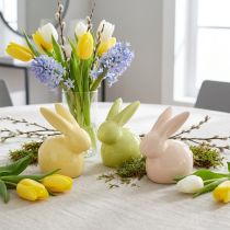 Product Decorative Rabbit, Yellow, Green, Brown, Modern Ceramic Figurine for Easter, 8.5cm, 3 Pieces