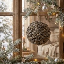 Product Alder cone decorative ball for hanging, white washed, 20cm