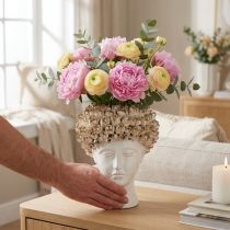 Product Head Vase Ceramic Vase with Roses White Brown Ø19cm H2.5cm