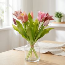 Product Artificial Flowers Crown Tulips Purple Pink 7 pcs in bunch 34cm