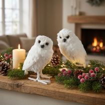 Product Snowy Owl Decorative Owl White with Fur and Feathers 15.5cm 2pcs