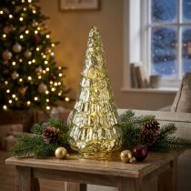 Product Christmas tree with LED lighting vintage green gold 38cm