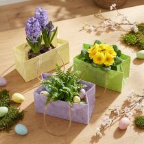 Product Woven gift bags with handles green, yellow, purple 20×10×10cm 6pcs