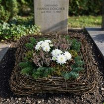 Product Decorative plant cushion with natural twigs, 40x40 cm - Ideal for funeral arrangements and grave decorations, natural rattan design