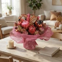 Product Dried flower mix: Pink protea, artichoke, poppy, natural decoration, 38cm, 580g