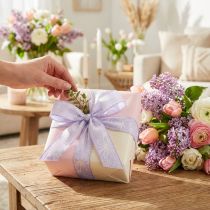 Product Gift ribbon purple flowers ribbon lilac 25mm 18m