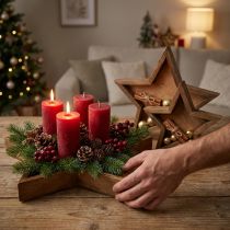 Product Wooden Tray Star Decoration in Brown Ø38/29/22cm Set of 3