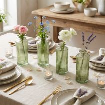 Product Mini glass vases with grooves, retro flower vase, green, Ø5cm, 4 pieces