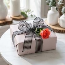 Product Organza ribbon with stripes, gift ribbon, black, 15mm wide, 20m long