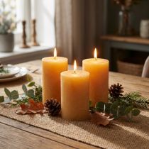 Product Solid-colored pillar candles, honey-colored, 60×100mm, 4 pieces - Natural table decoration