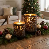 Product Candle holder metal black/gold stars H13.5cm/19cm set of 2