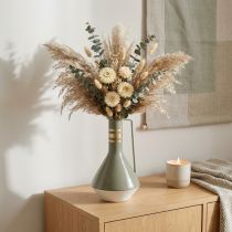 Product Vintage decorative metal jug with handle in grey and gold, Ø18cm H33cm, ideal for dried flowers and artificial plants