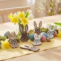 Product Scatter decoration wooden rabbit with glasses brown white 2.5×4.5cm 48 pcs