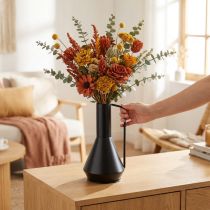 Product Decorative metal vase in black, designed as a decorative jug, stylish eye-catcher, 19.5cm x 38.5cm, for dried and artificial flowers