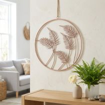 Product Wall decoration "Fern" metal rose gold for hanging, stylish decorative ring, modern design, Ø52cm