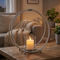 Product Lantern metal candle holder silver glass Ø33cm