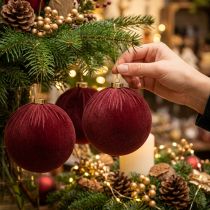 Product Christmas bauble, red velvet look, for hanging, 15cm, 3 pieces