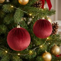 Product Large red velvet-look Christmas bauble, 20cm, 3 pieces