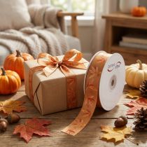 Product Gift ribbon autumn with leaves for creative packaging 25mm 18m