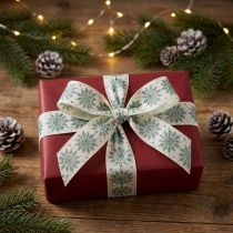 Product Christmas ribbon with snowflakes white green 25mm 20m