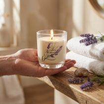 Product Scented candle in glass lavender chamomile cream Ø7.5cm H8.5cm